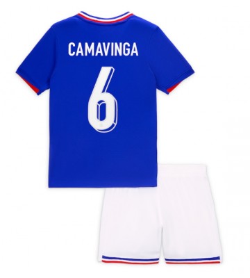 Francia Eduardo Camavinga #6 Primera Equipación Niños Eurocopa 2024 Manga Corta (+ Pantalones cortos)